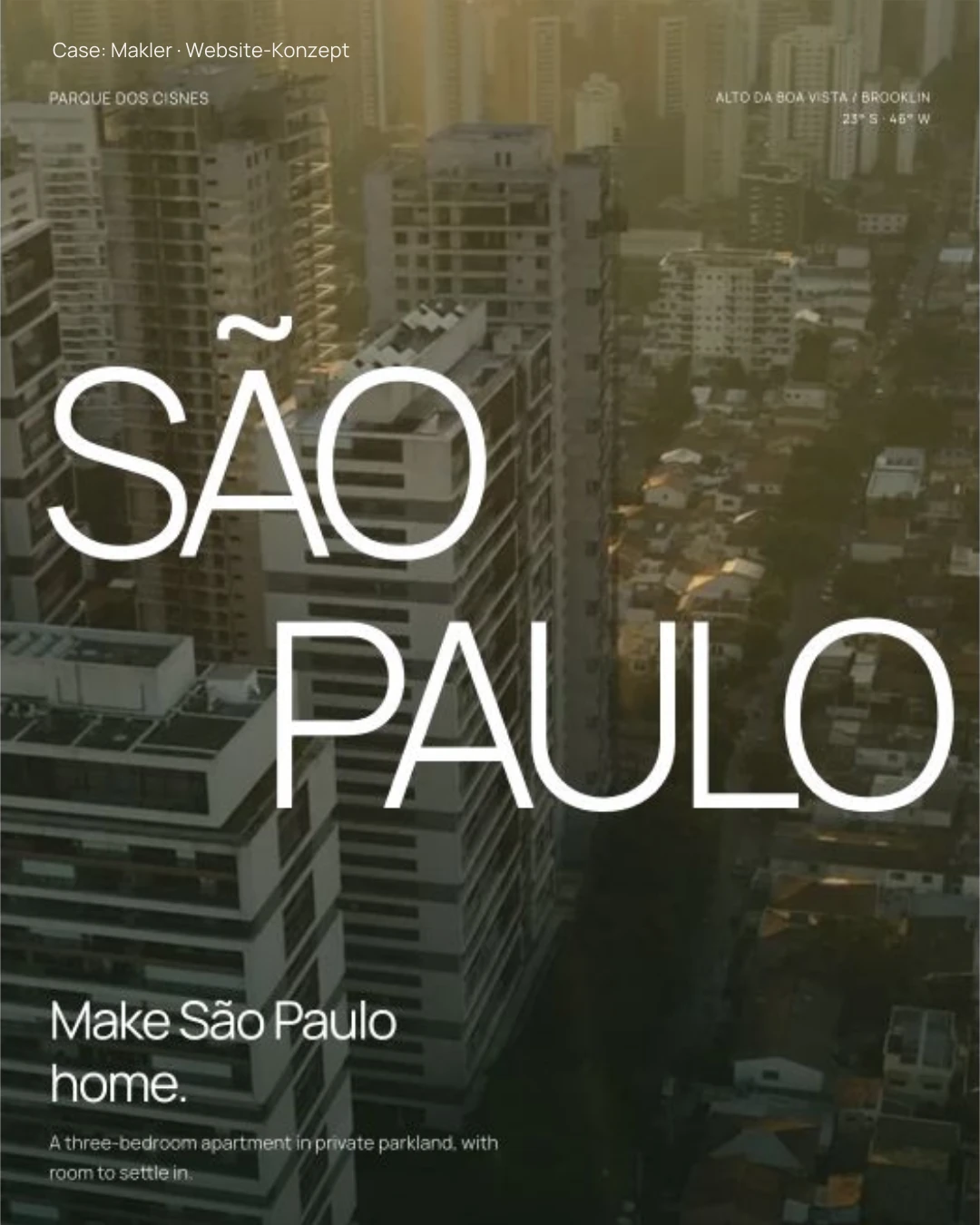 São-Paulo-Skyline mit großer Typografie und Einstieg zur Wohnung